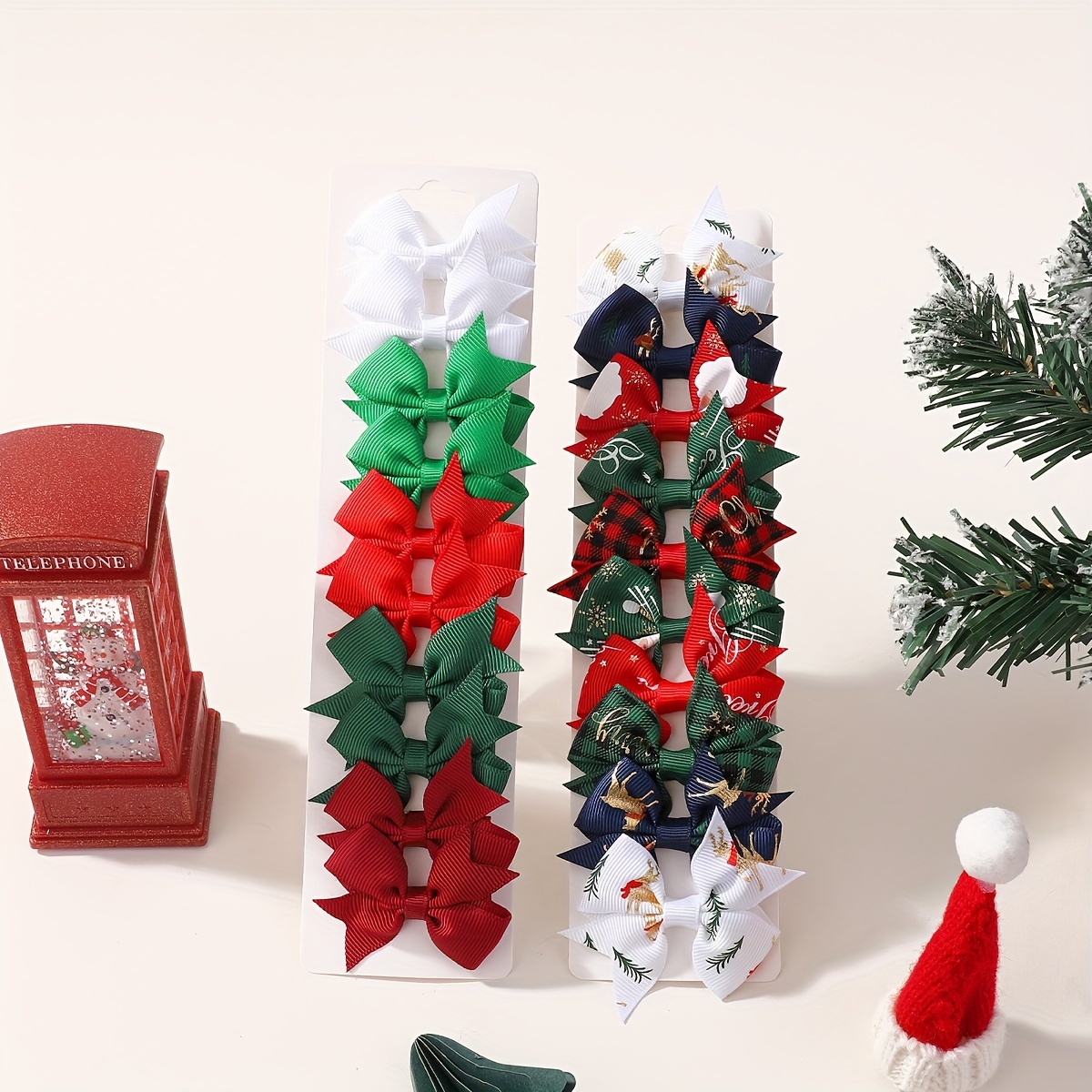 

20- Christmas Bow Set , Assorted , Polyester & Iron , Accessories For , Hairpins