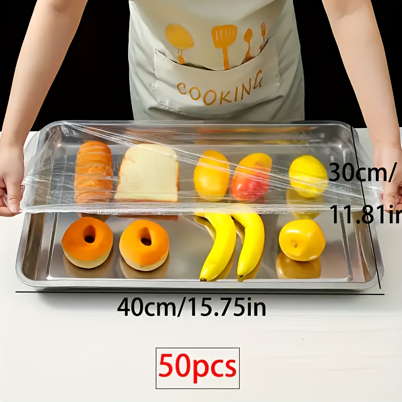 Image of 50pcs Transparent Plastic Food Service Trays With Lids - Elastic, 1 Size 30x40cm, For Bread, Fruits, Vegetables, Desserts - Ideal For Kitchen, Bakery, And Food Preservation, Food Preservation Trays