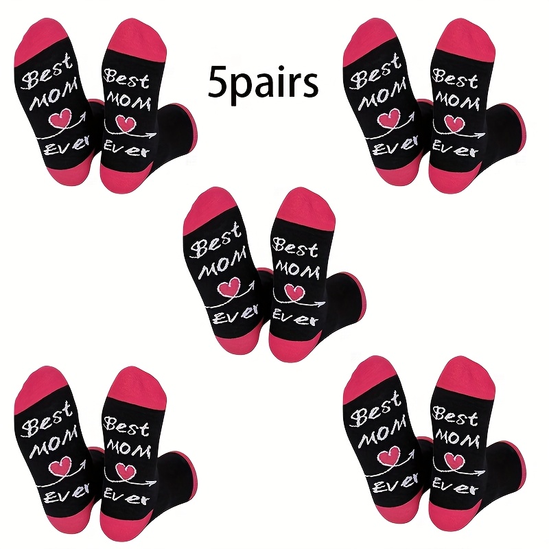 TEMU Lot de 1/3/5 paires de chaussettes amusantes en jacquard à lettres, meilleur cadeau de fêtes pour maman, cadeau de fête des Mères, cadeau