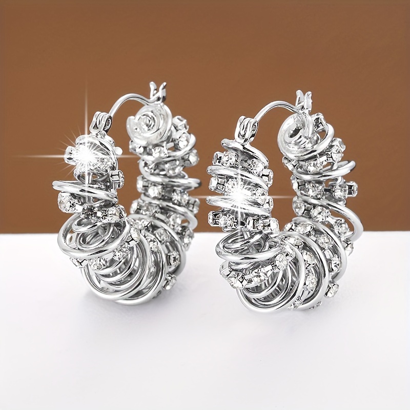 Image of 1 Pair Of Temperament Flower Roll Design Synthetic Zirconia Women's Earrings