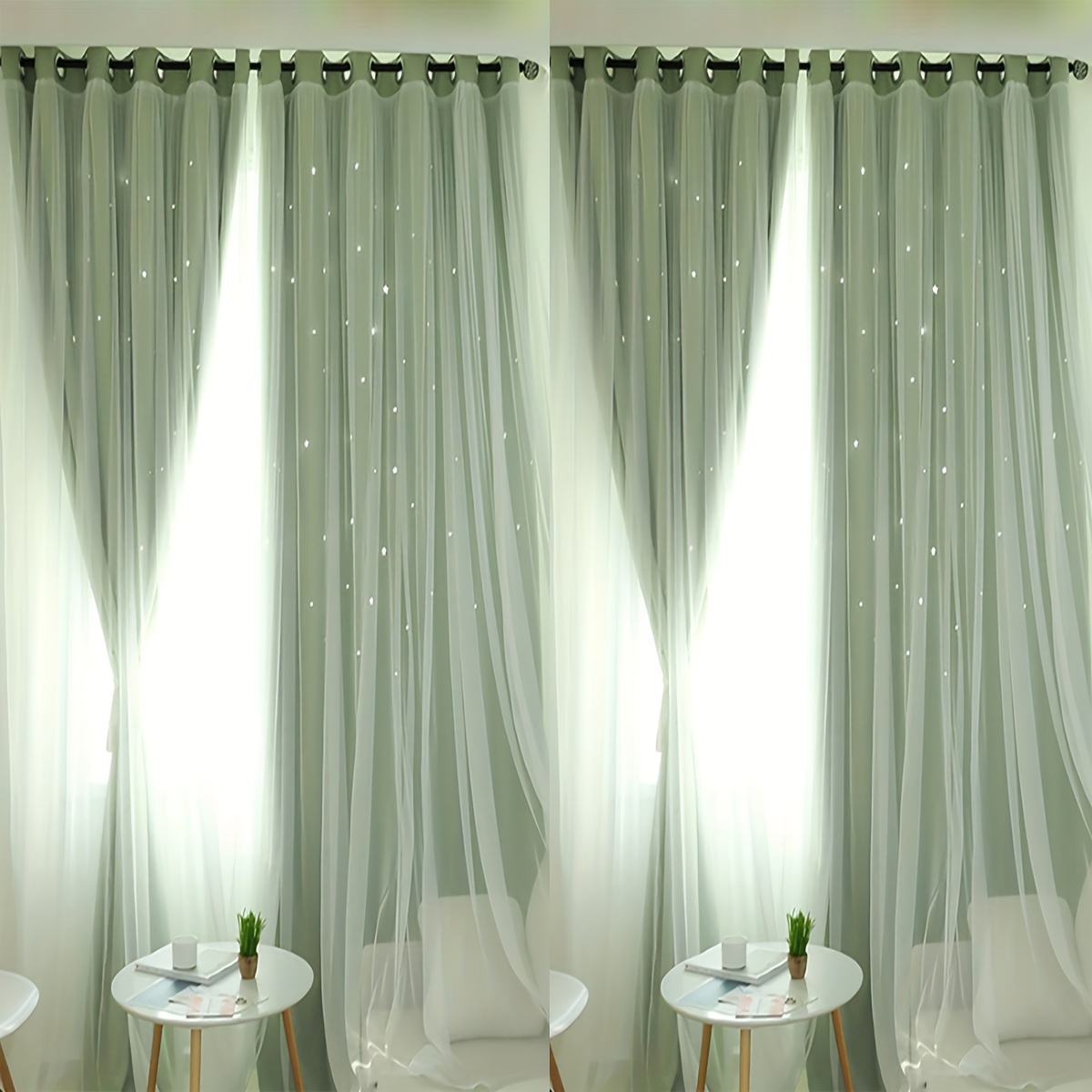 

4 Panels Romantic Curtain, Hollow-out Stars Window Curtain, Double Layer Blackout Curtains For Bedroom Liveing Room (w39" X L78.7")
