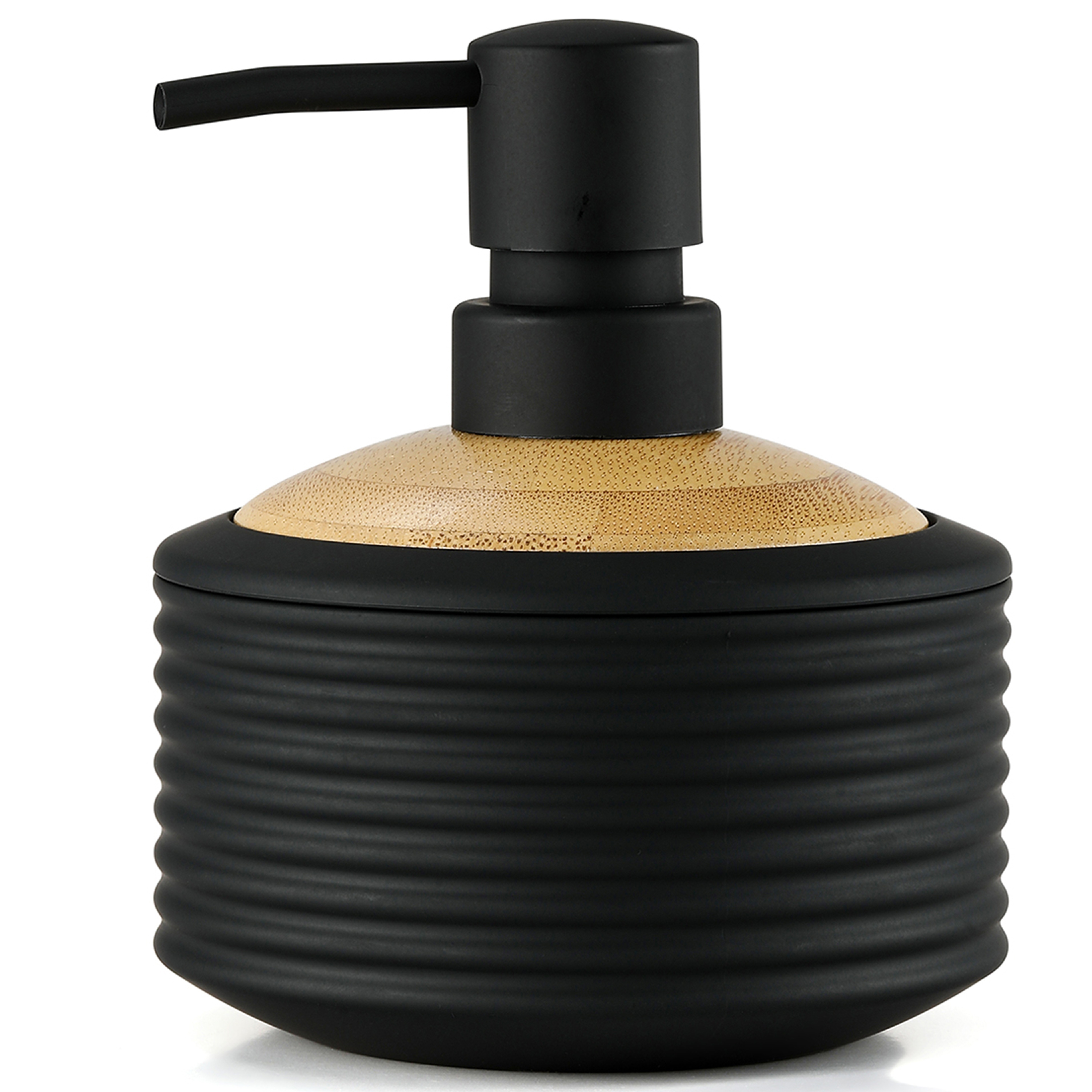 

Modern Black Round Soap Dispenser With Bamboo Accent - Phthalate-free, Freestanding For Bathroom Hand & Kitchen Dish Soap Soap Bar Holder Soap Dispenser Bathroom