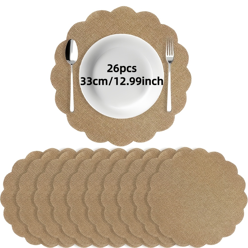 TEMU 26pcs/38pcs/60pcs Pack Burlap Placemats 12.99 Inches Reusable Natural Jute Material Floral Shape Linen Table Mats Bohemian Rustic Style Table