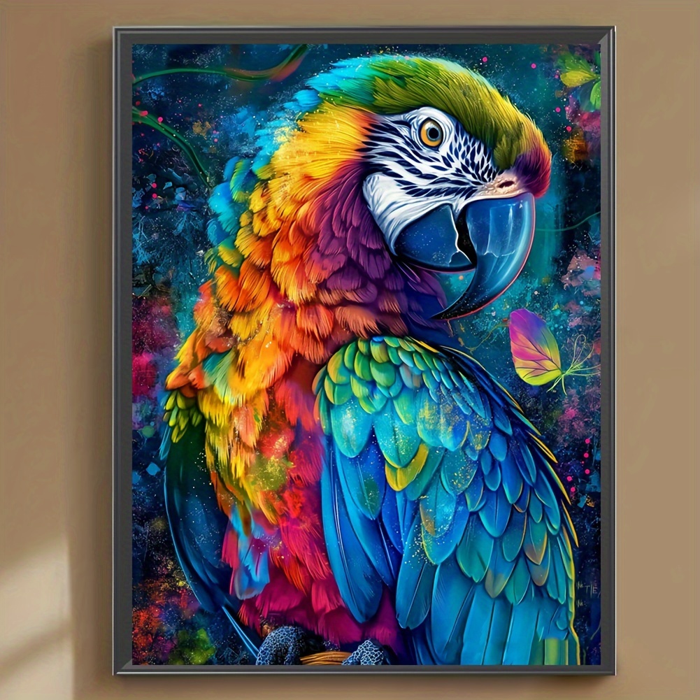 

5d Diy Diamond Painting Kit Parrot Full Drill Round Diamond Embroidery Mosaic Cross Stitch Craft For Adults Beginners, Animal Theme Canvas Wall Art Home Decor