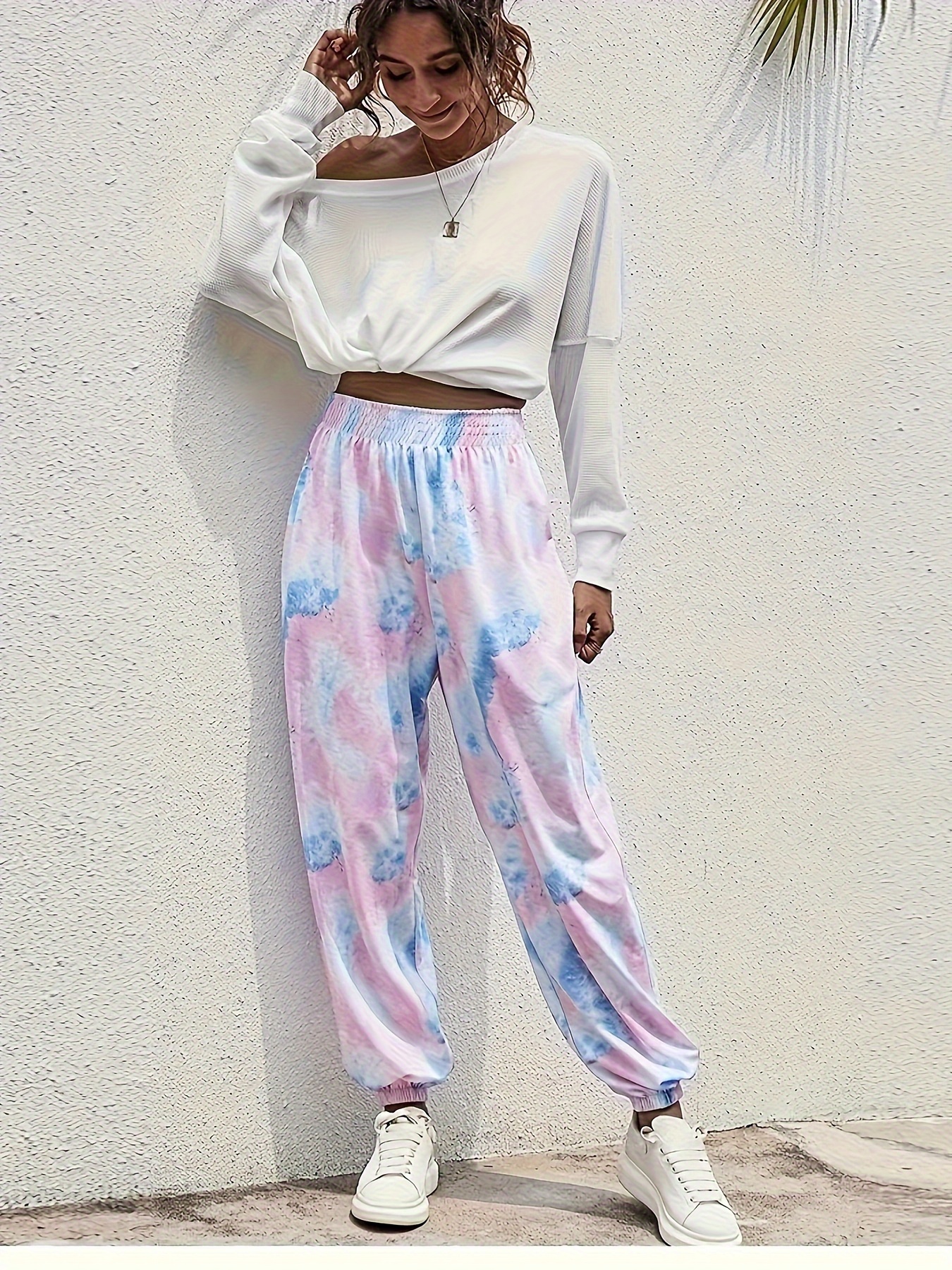 pantalon jogging à taille élastique motif tie dye pantalon Temu