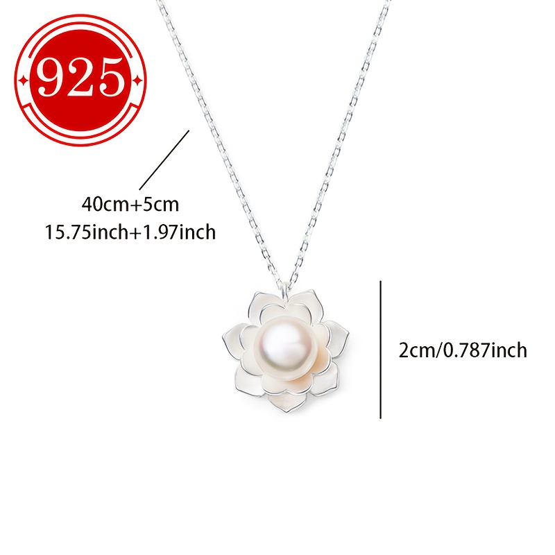 925 Silver Freshwater Pearl Flower Pendant Necklace