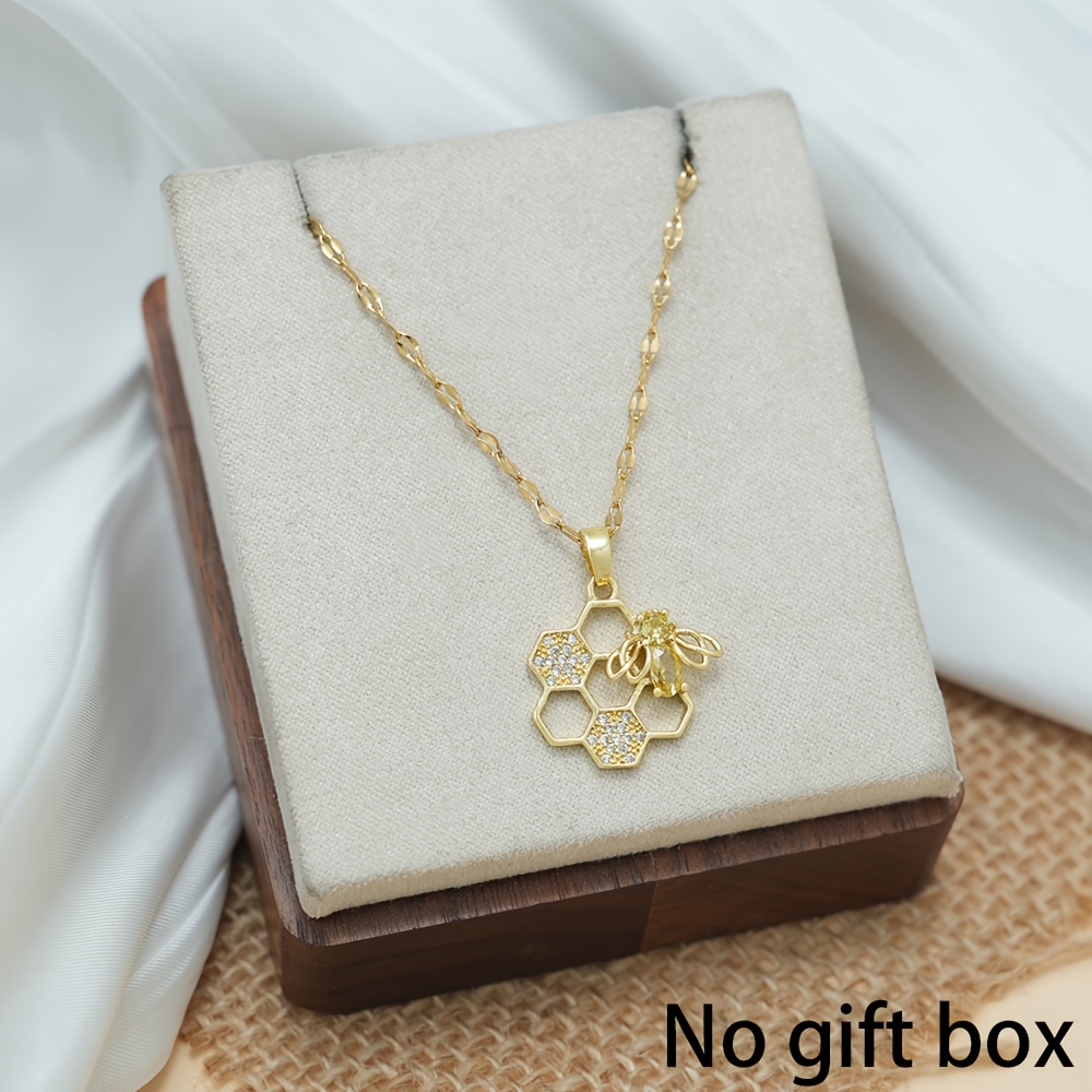 TEMU Collier avec pendentif abeille en acier inoxydable de luxe léger avec synthétique, convient pour le port des femmes, chaîne de clavicule, cadeau