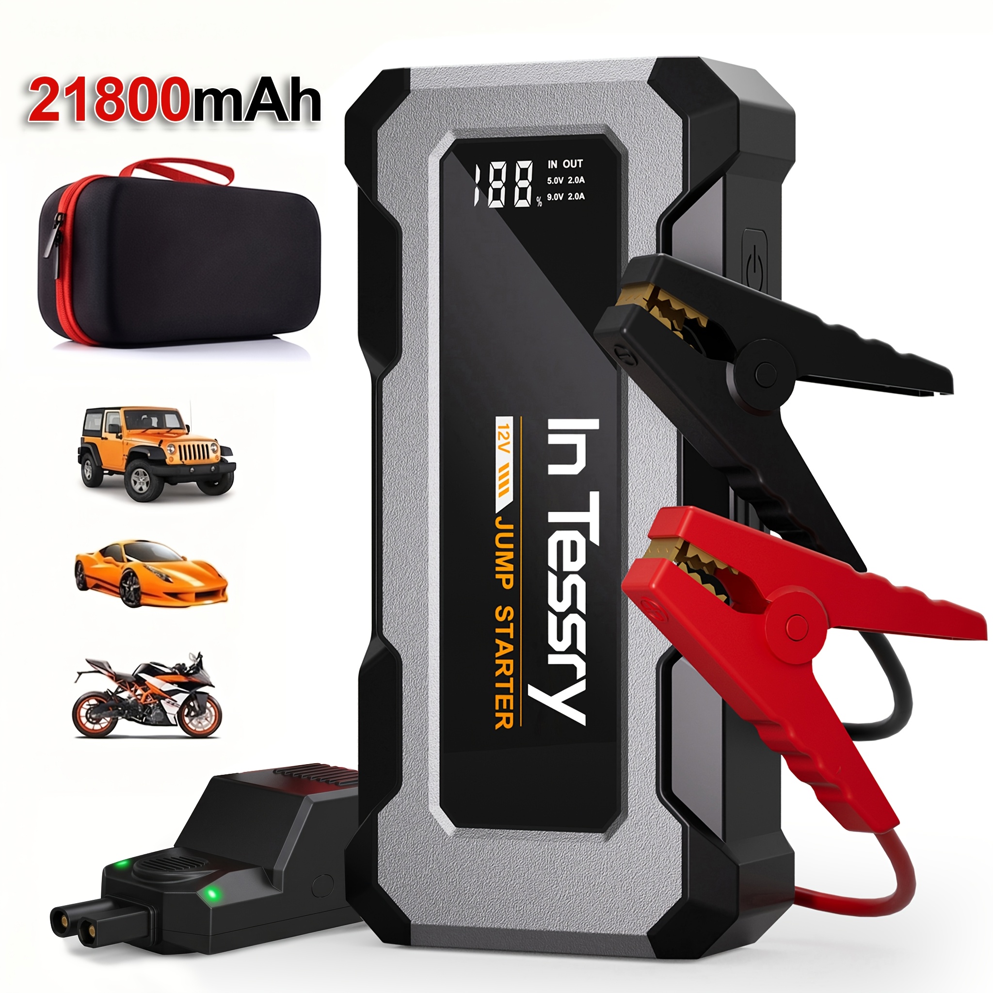 Image of Car Jump Starter With Power Bank, 10000a Battery Booster With Power Bank & Led Flashlights, 12v Auto Jumper Gas Or 10.0l Vehicles With