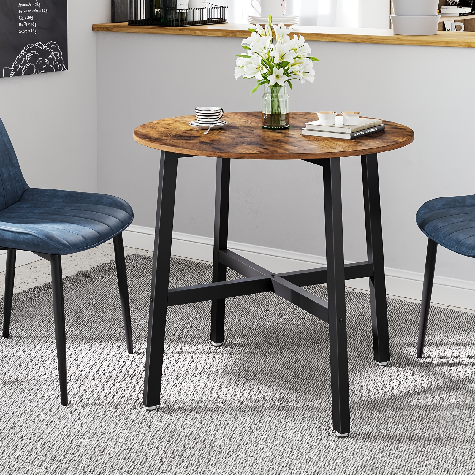 E-shop Esstisch, Runder Küchentisch für Wohnzimmer und Büro, 80 x 75cm (Durchmesser x Höhe), Industriestil