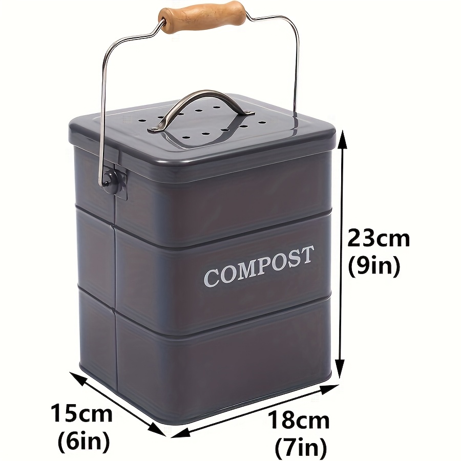 TEMU 1 Gallon Stainless Steel Compost Bin With Lid - Stackable Rectangular Kitchen Trash Can, Gray, Durable Metal Bin For And , Compost Bin For