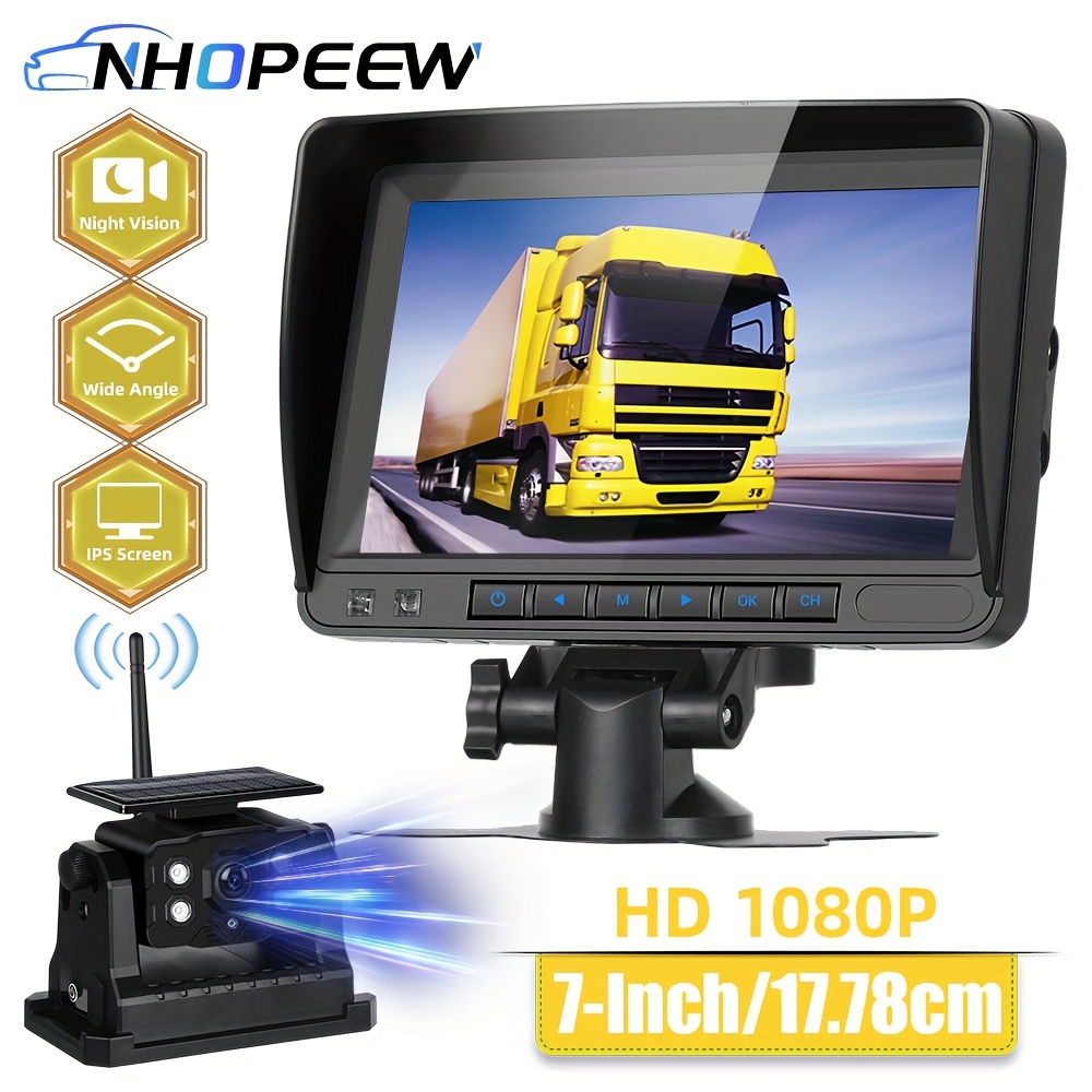 

Caméra de recul fil NHOPEEW avec écran IPS HD 7 pouces + caméra de recul solaire 1080P avec vision pour camion, camping-car, remorque, camping-car, bus