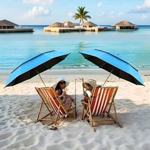 portable beach sunshade umbrella with universal clamp double layer ventilated canopy and 360 adjustable rotation with reinforced ideal for beach chairs camping fishing and outdoor relaxation