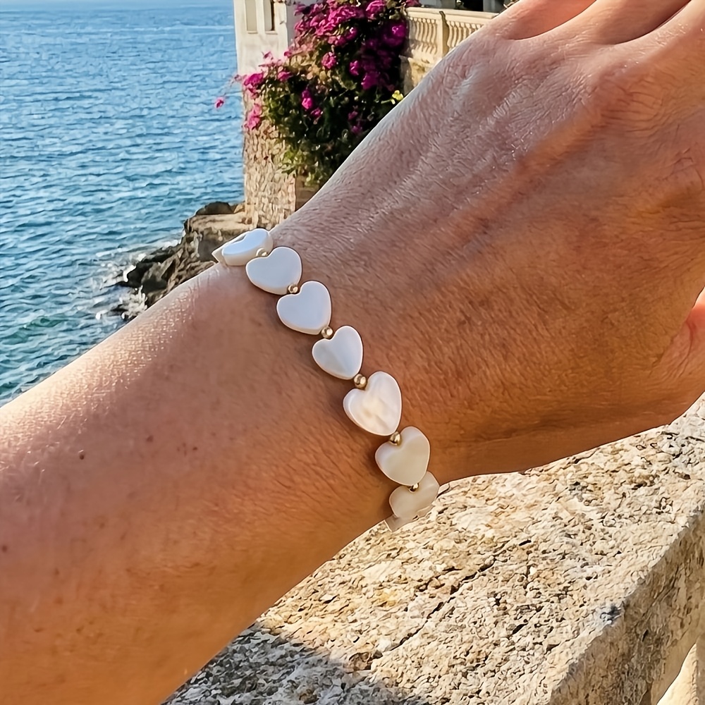 Image of Exquisite Classic Women's Fashion Bracelet With Heart-shaped Beads, Elegant Women's Bracelet, White Wedding Bracelet, Suitable For Daily Wear, Travel Vacation, Wedding Gift