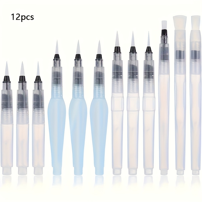 12-pack Multifunctional Refillable Watercolor Pens - Durable Pp Body, Nylon Tips For Drawing And Calligraphy - Compatible With Water And Ink