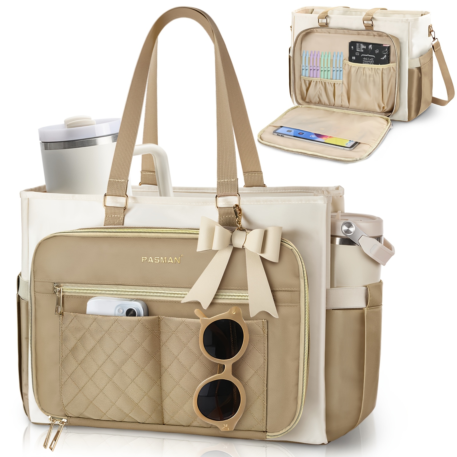 TEMU Bolso Tote para Laptop para Mujer, Compatible con /13/14/15, Maletín Grande para Computadora con Detalles - Bolso Profesional para Maestras,
