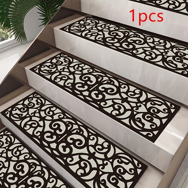 

4pcs Stylish Black Rubber Stair With - Non-slip, Outdoor Step Mats For Home & Commercial Use, 74x24cm