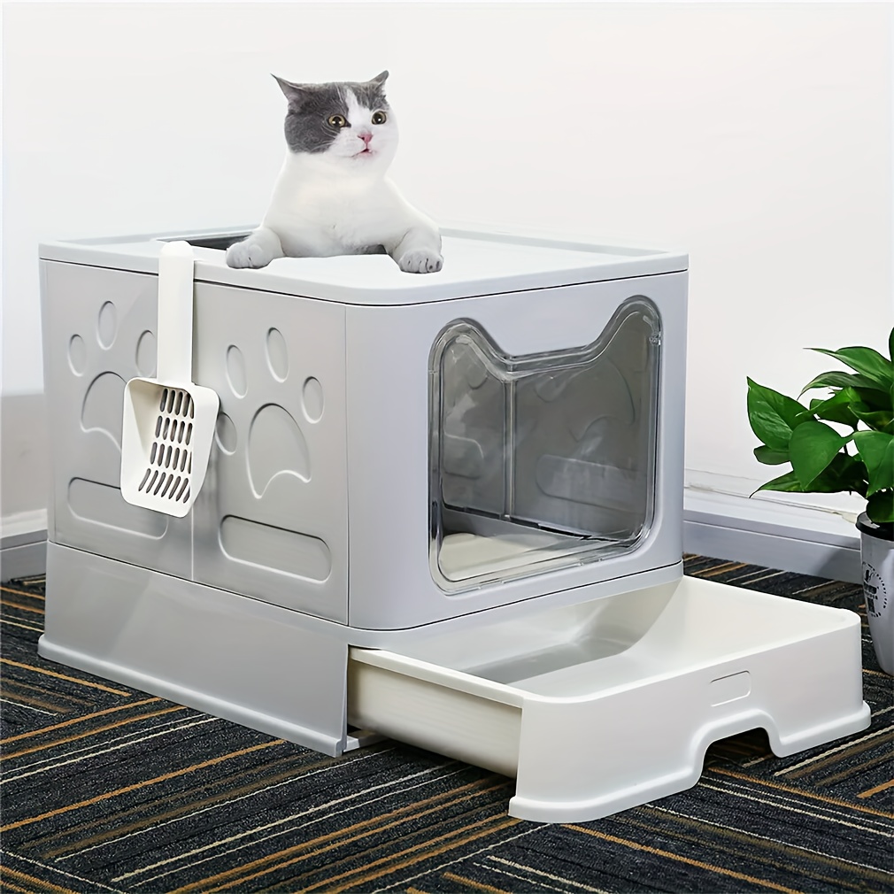 

Xxl Large Cat Litter Box No Smell Pet Toilet Box Self-cleaning With Tray & Scoop