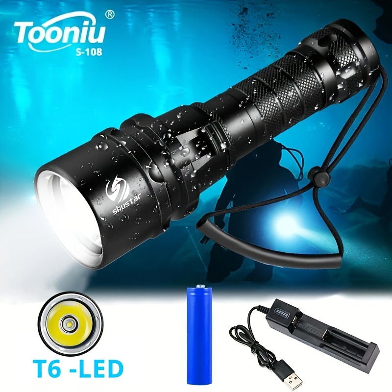 

Aluminum Alloy Bright Diving Flashlight, Diving Light Powered By 18650 Battery With Hand Rope