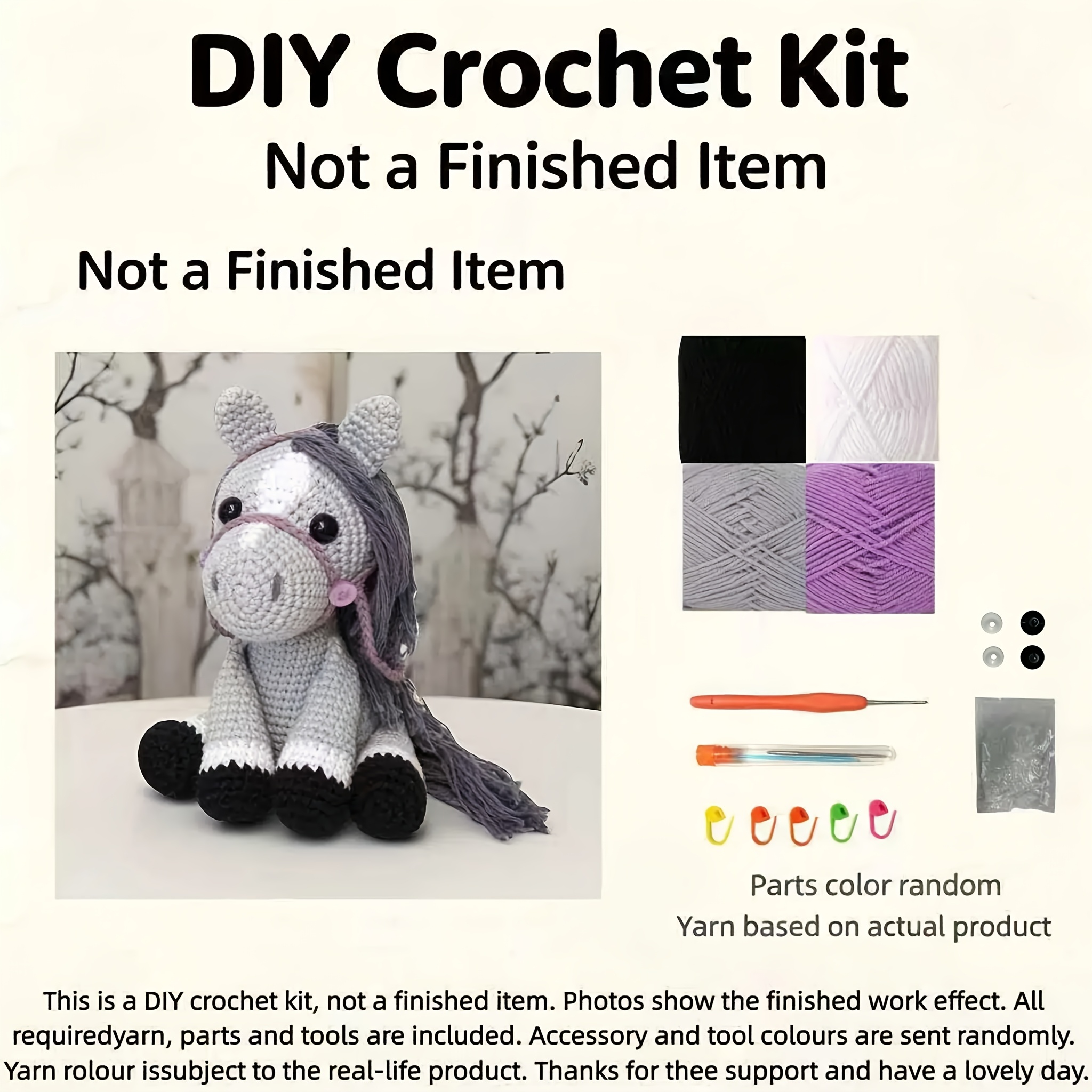TEMU 1 Set Animal Beginner Crochet Kit, Adult Crochet Set, With Tutorial, Horse Knitting Kit, Cute And Fun Farmhouse Home Decor Ornament, Birthday