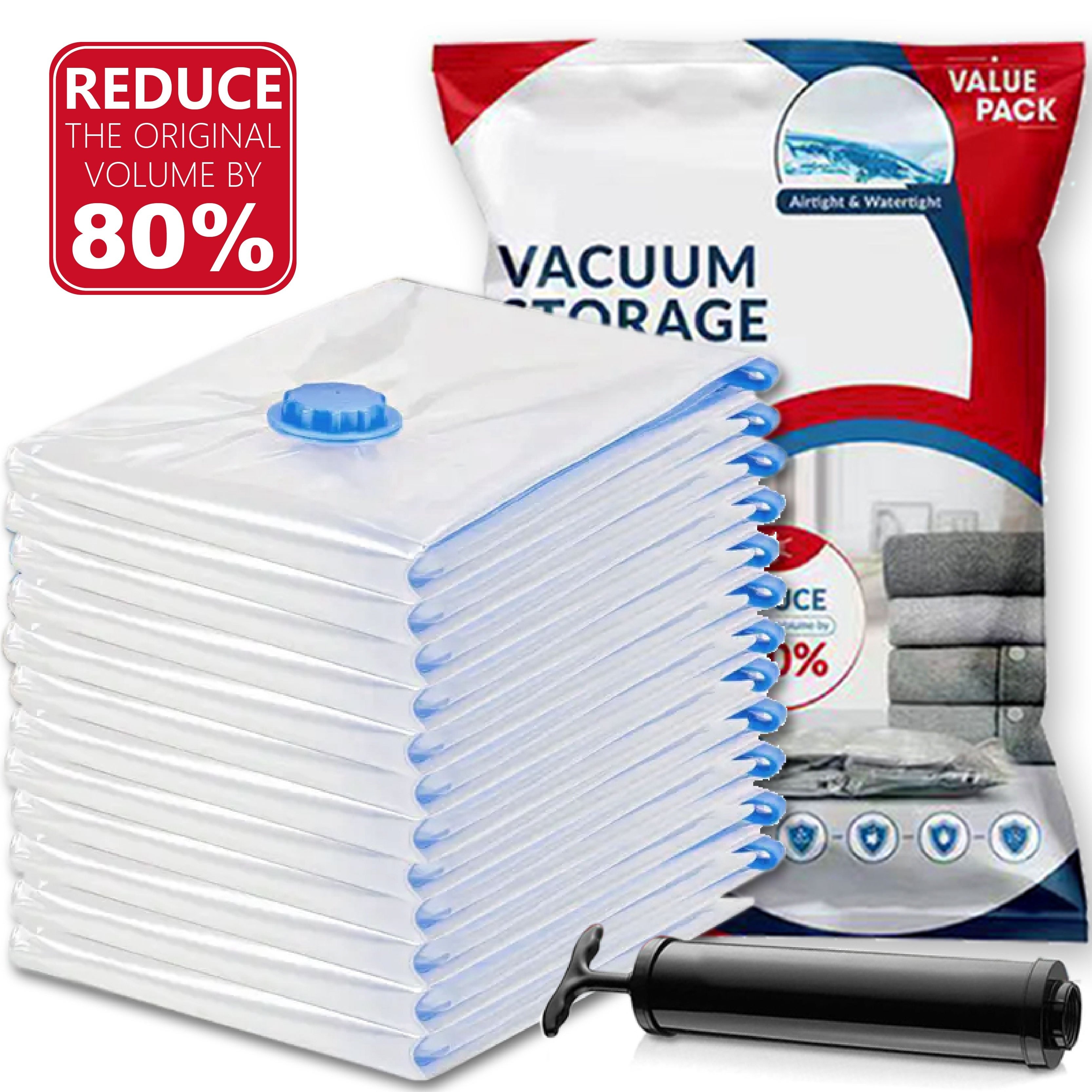 

Household Vacuum Storage Bags, 12 Pack Save 80% Space (3 Extra Large/3 Large/3 Medium/3 Small), For Compressing Quilts And Blankets, Sealed Clothes Storage, With Hand Pump