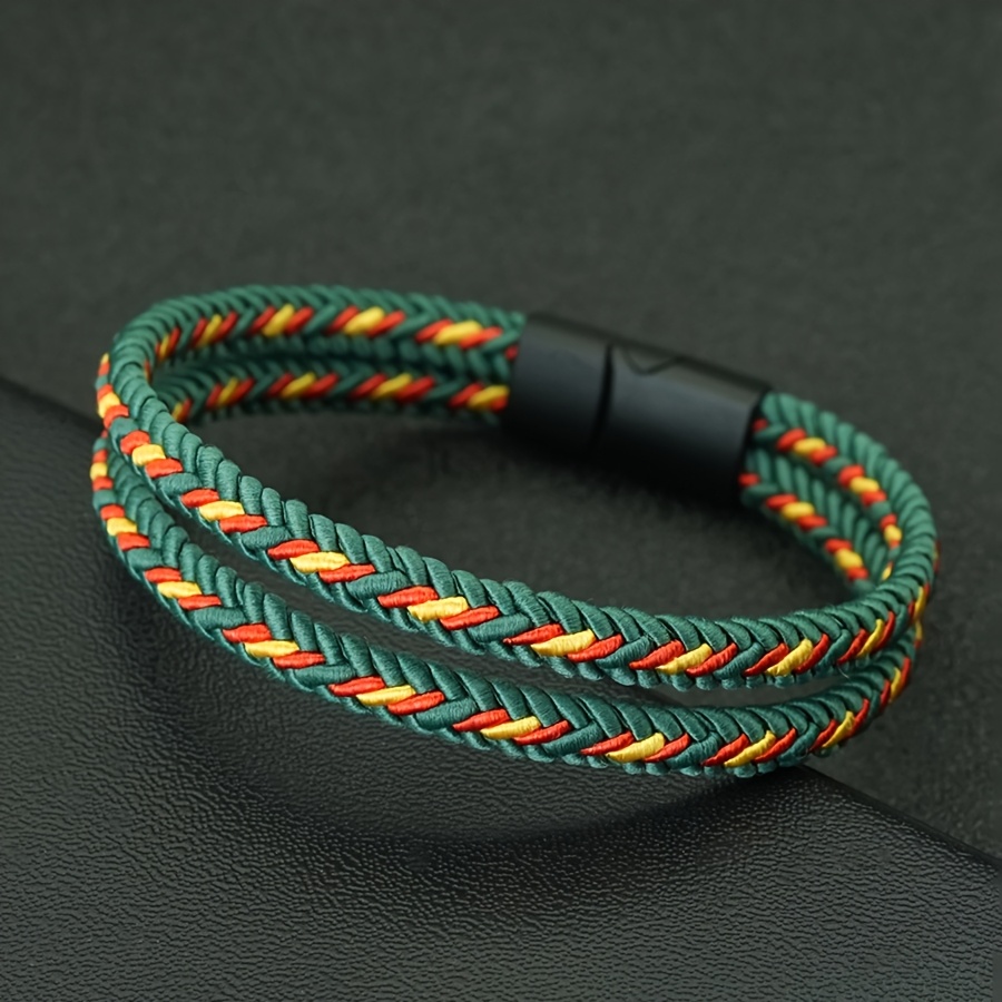 TEMU Pulsera tipo brazalete de capa tejida con cuerda, pulsera de cuerda para , brazalete con cierre magnético para hombre, joyería