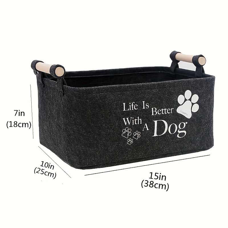 Image of 1pc Fashion Felt Pet Toy Storage Box - Durable Toy Organizer Basket, Pet Laundry Hamper For Cleaning Supplies, Home Organization Accessory