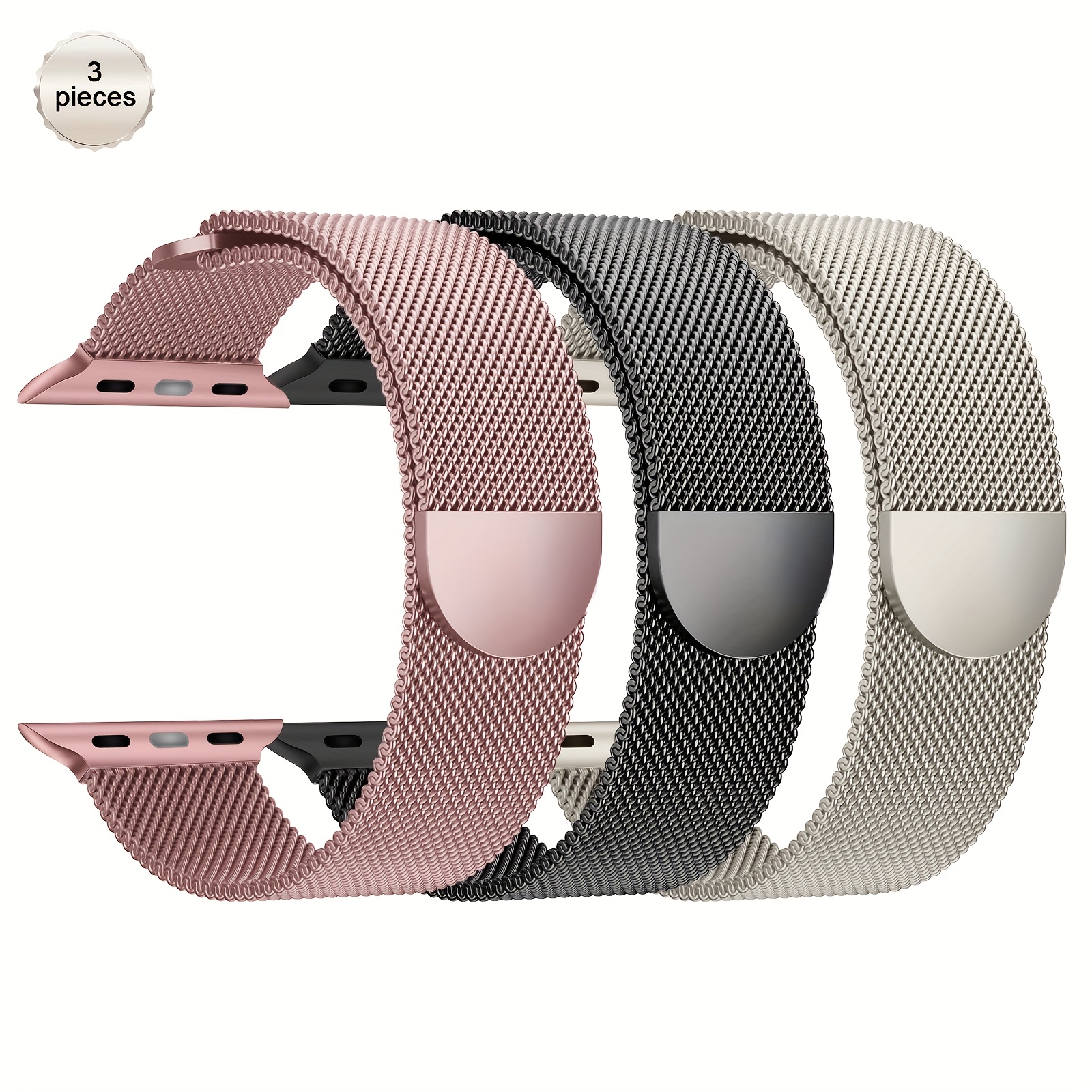 E-shop 3er-Pack Mesh-Metallarmbänder kompatibel mit iWatch Armbändern 38mm 40mm 41mm 42mm 44mm 45mm 46mm 49mm Edelstahl Magnetische Schleifenband für