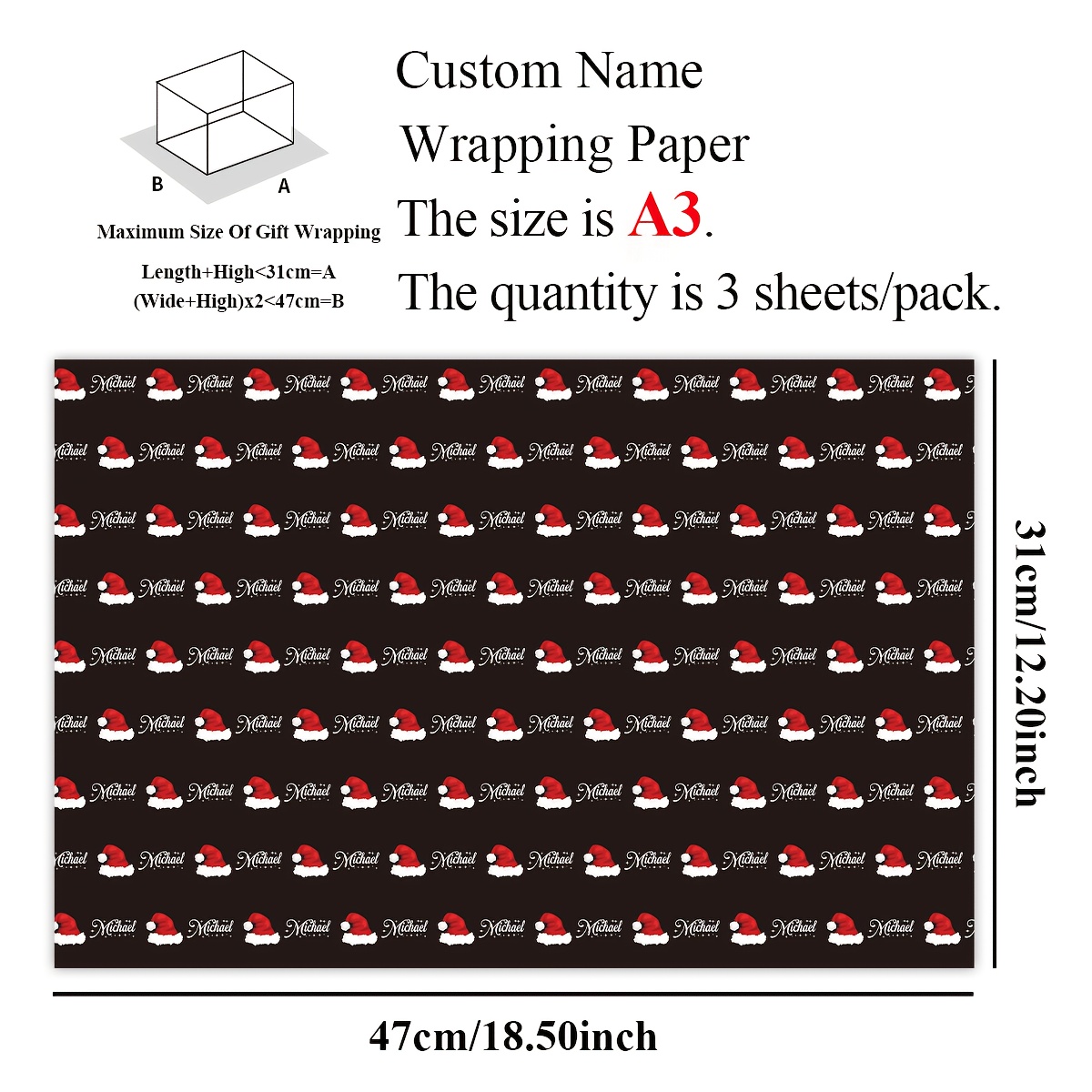 3sheets 18.5x12.2 Inch Personalized Text Wrapping Paper, Custom Name Funny Wrapping Paper For Wedding Anniversary Birthday Christmas Gift, Gift Wrap Paper With Name/text, Christmas Gift Wrapping Paper