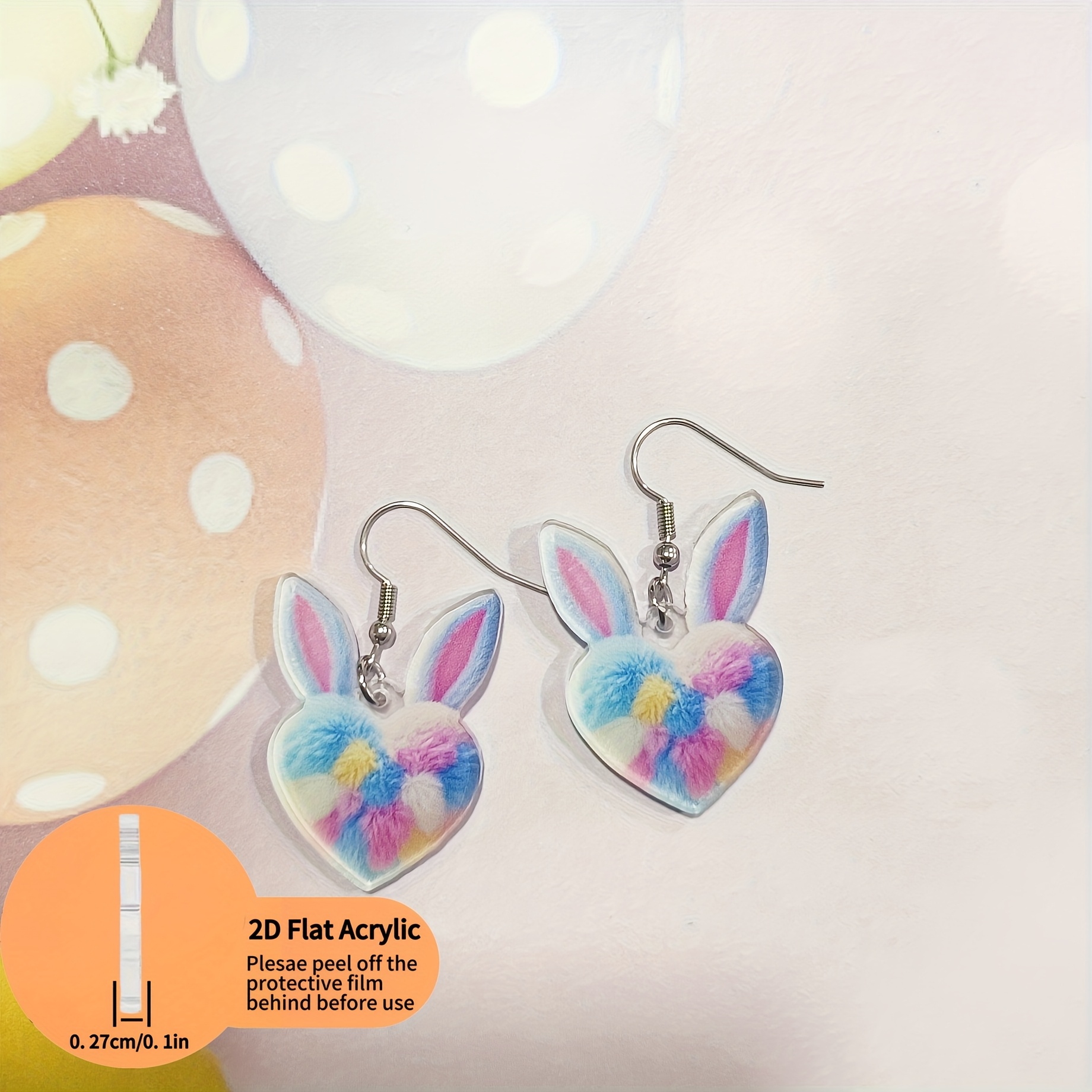 Colorful Heart Rabbit Women's Earrings & Necklace Set, 3pcs