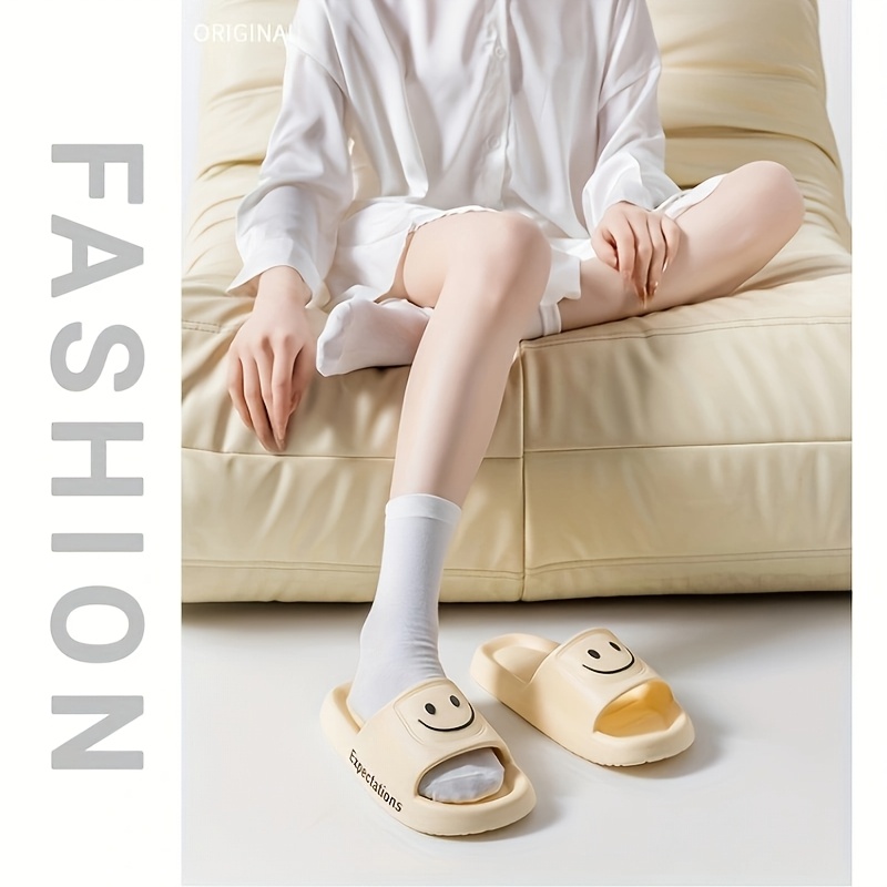 Chic Cartoon Face Slides - Soft EVA Material, Thick Sole Indoor Slippers for Couples, Comfortable and Stylish Bedroom Footwear, All-Season Wear