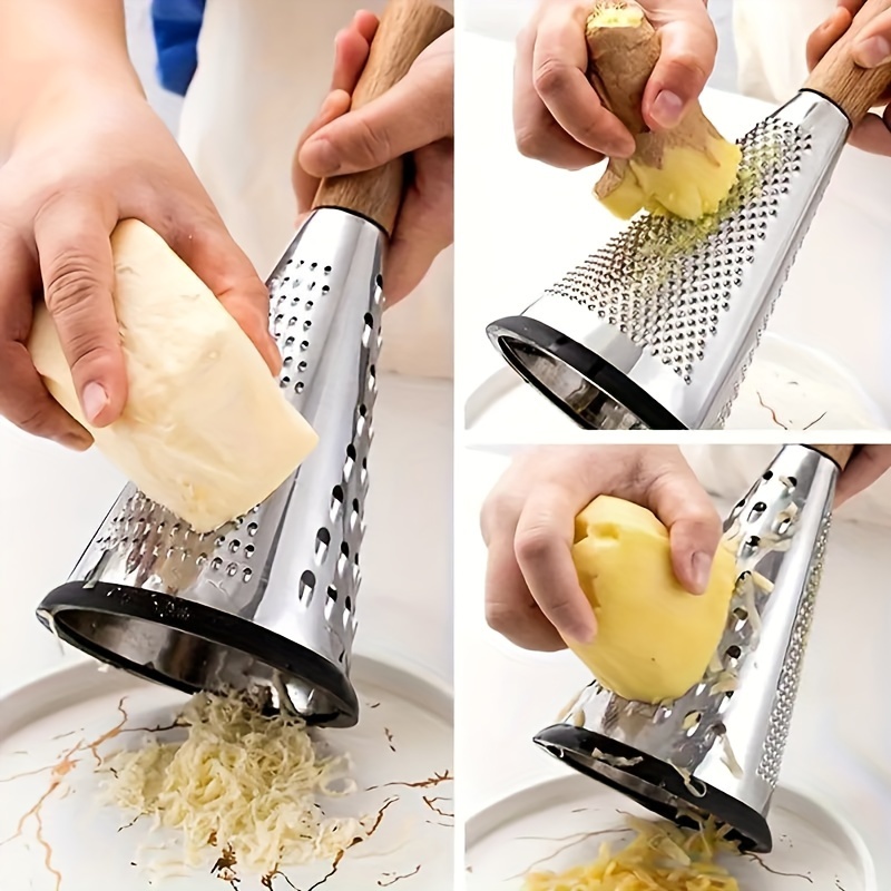 

Stainless Steel Cone Grater - Multipurpose Kitchen With Wood Handle - Rust Resistant, 3-in-1 Vegetable Slicer, Ginger Grinder & Cheese Grater - Essential Uncharged Kitchen Tool