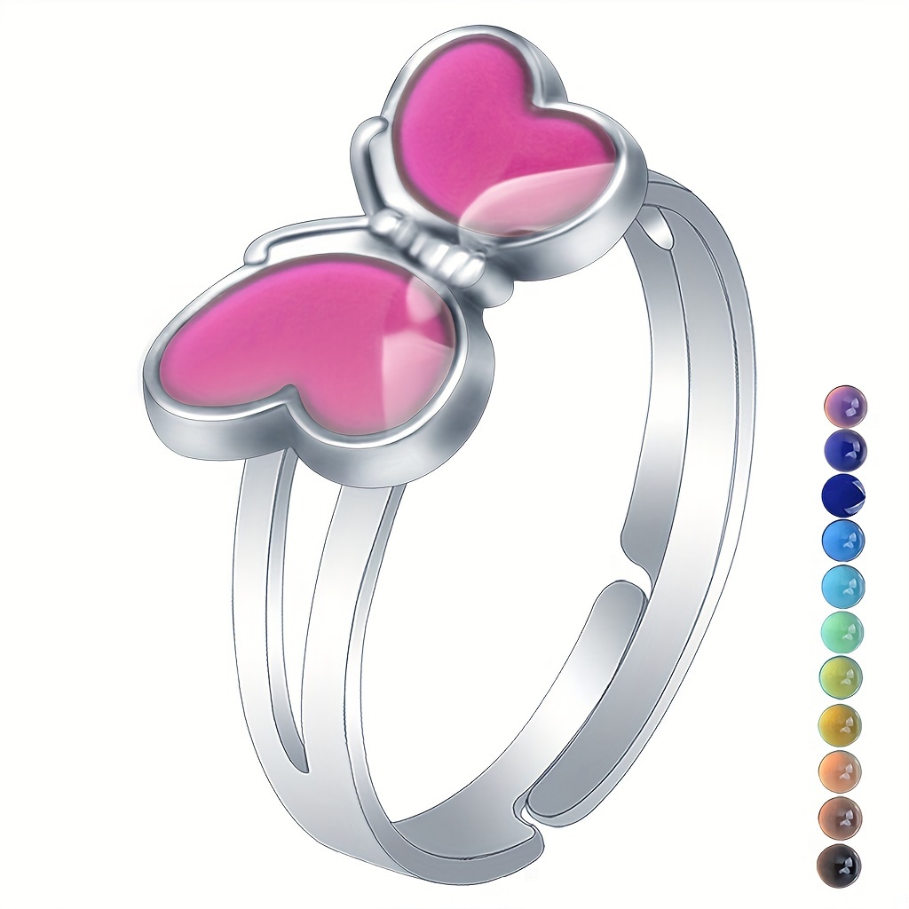 

Boho Style Colorful Butterfly Open Ring Adjustable Mood Ring Jewelry Accessory Daily Wear