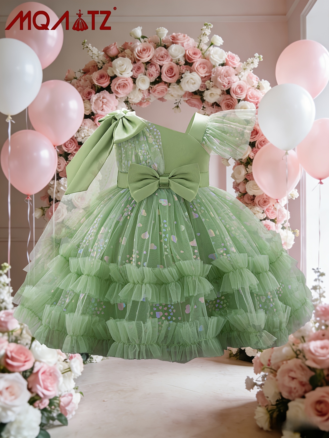 baby girl green dress gorgeous a bow tie tulle perfect birthday nursing dress