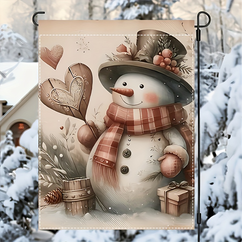 TEMU 1pc Snowman Holiday Garden Flag - Reversible Polyester, Sturdy, Non-electric Outdoor Seasonal Decoration - 12x18 Inches