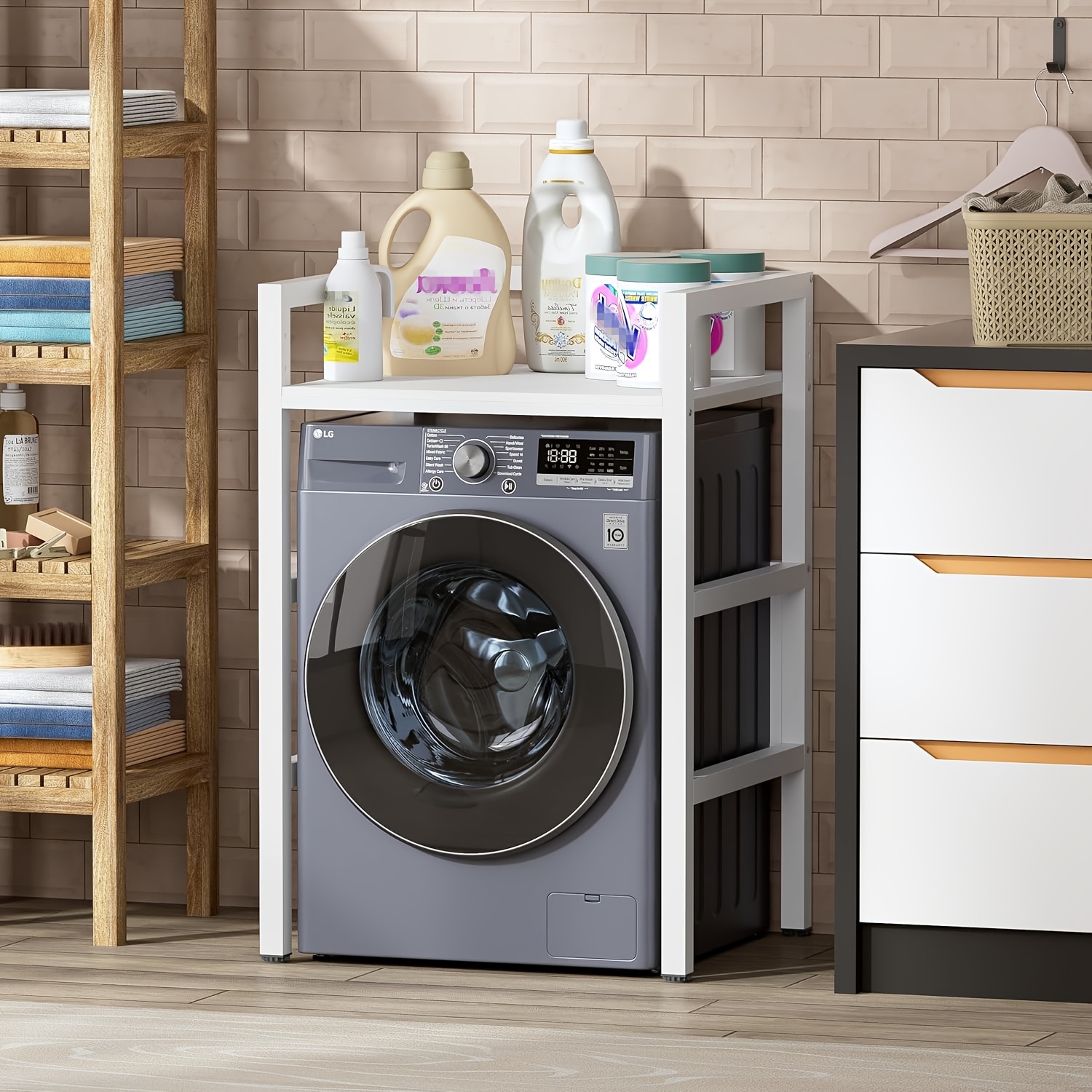 Image of Washing Machine Shelf, Toilet Shelf Over Washing Machine Toilet, Washing Machine Cabinet With Shelves, Overmount Cabinet, Toilet Cabinet, Towel Rail, Metal Material, 73 X 110cm, White