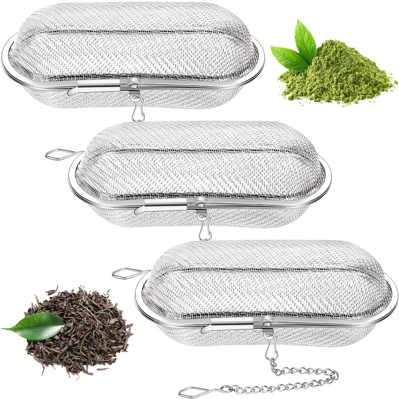 TEMU 3pcs Tea Ball Infusers Loose Leaf Tea Strainers Steeper Stainless Steel Mesh Floating Oval Filters For Kitchen And Home