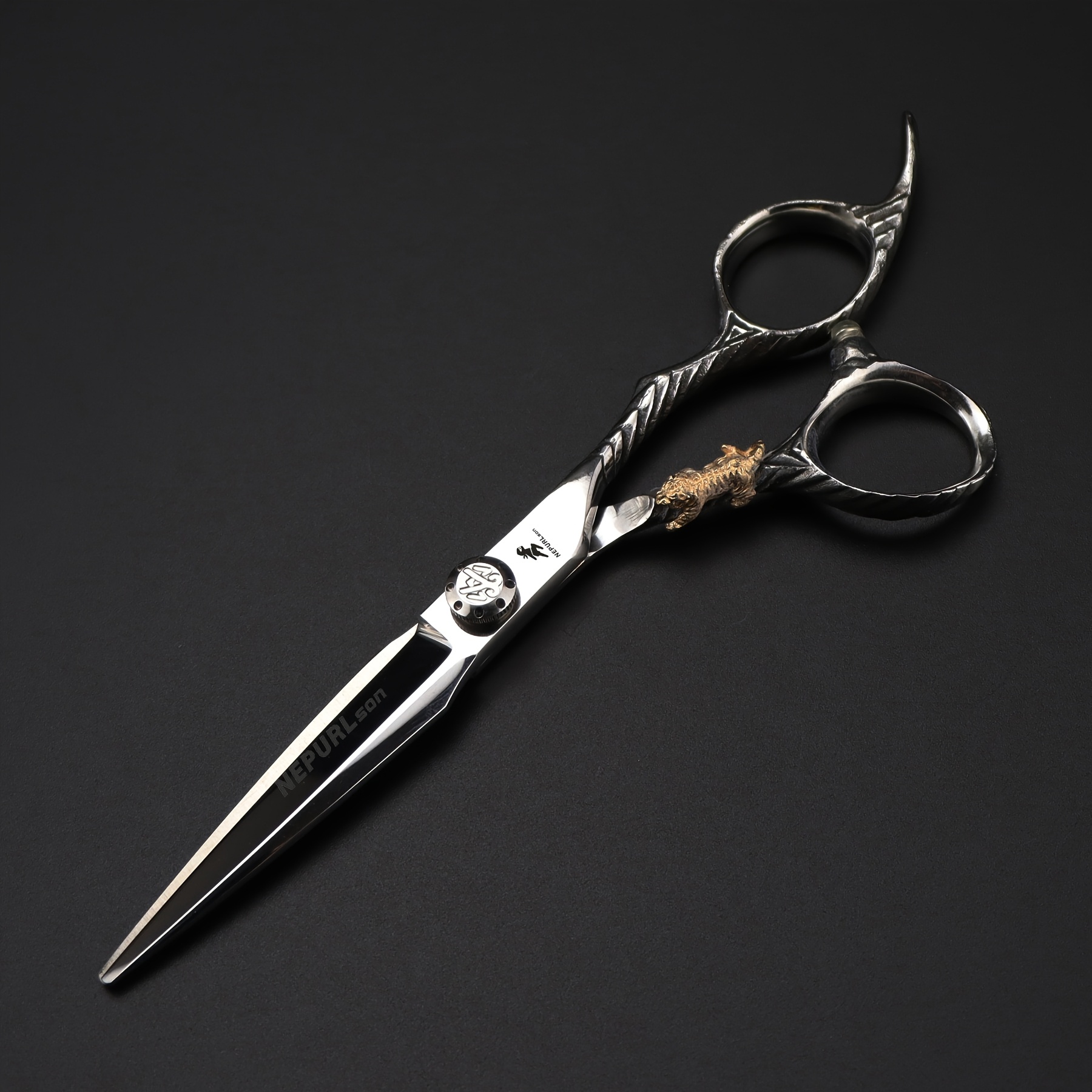 E-shop 6.0 Zoll Professionelle Friseurschere - Goldenes Tiger-Design, Ergonomische Griffe mit Geflochtenem Griff, Präzisionsklingen für Texturierung &