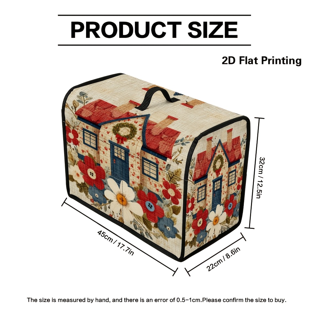TEMU 1 pz Copri per macchina da cucire 2D piatto con motivo cottage , con tasche per uso , accessori per quilting adatti alla maggior parte delle