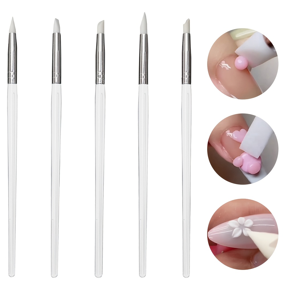 

5pcs Nail Art Sculpting Pen Set - Dual-ended Silicone & Acrylic Brushes Designs, - Ideal For 3d Flowers & Heart Patterns