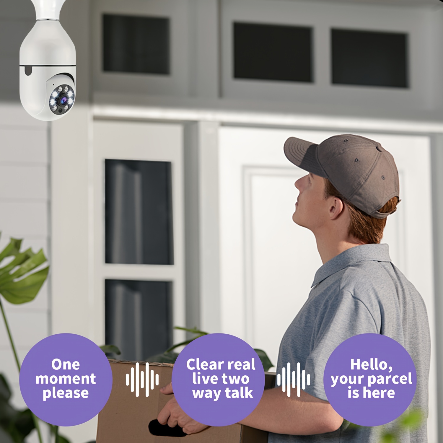 night   e27 bulb security camera with auto tracking 360 panoramic fisheye view two way audio hotspot connection tf card storage sd card not included 110v 220v hardwired indoor surveillance cameras details 3