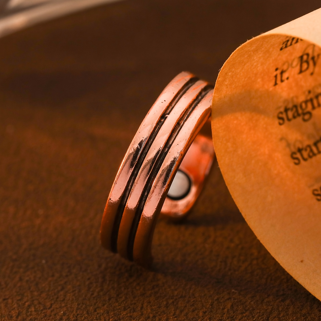 Bohemian Geometric Texture Open Copper Ring