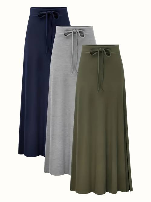 plus size 3pcs womens solid color elegant long skirt fashionable high waisted elastic slit a line skirt large casual daily wear comfortable clothing aline silhouette elastic fabric large size skirt womens skirt women