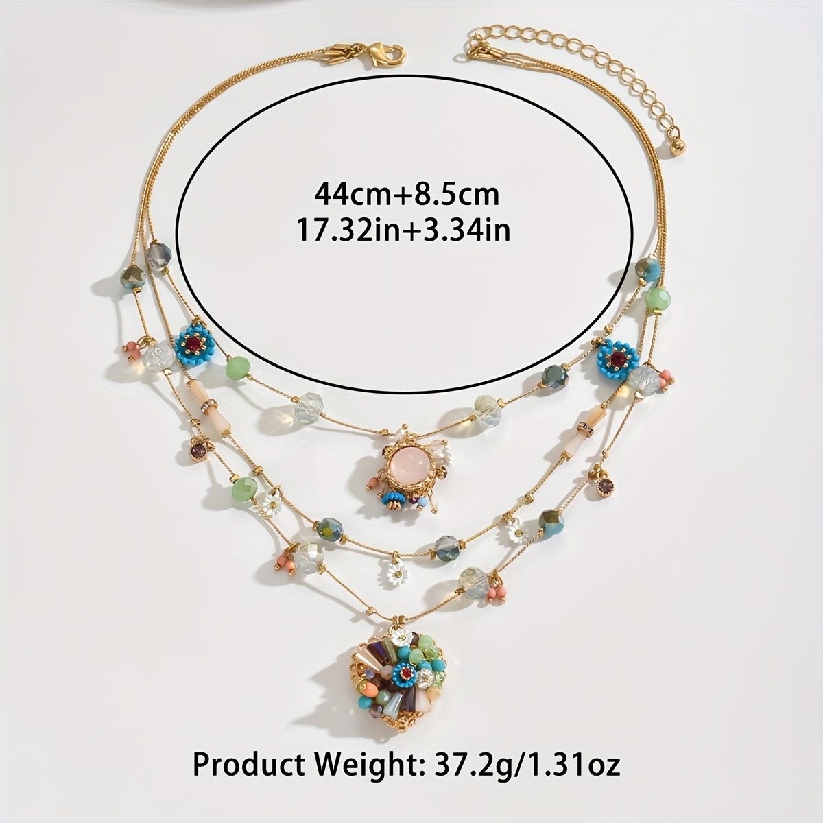TEMU 1pc Bohemian Heart Bead Necklace For Women - Kc Golden-plated Copper With Glass Beads, Everyday & Carnival Jewelry, Layered Necklace