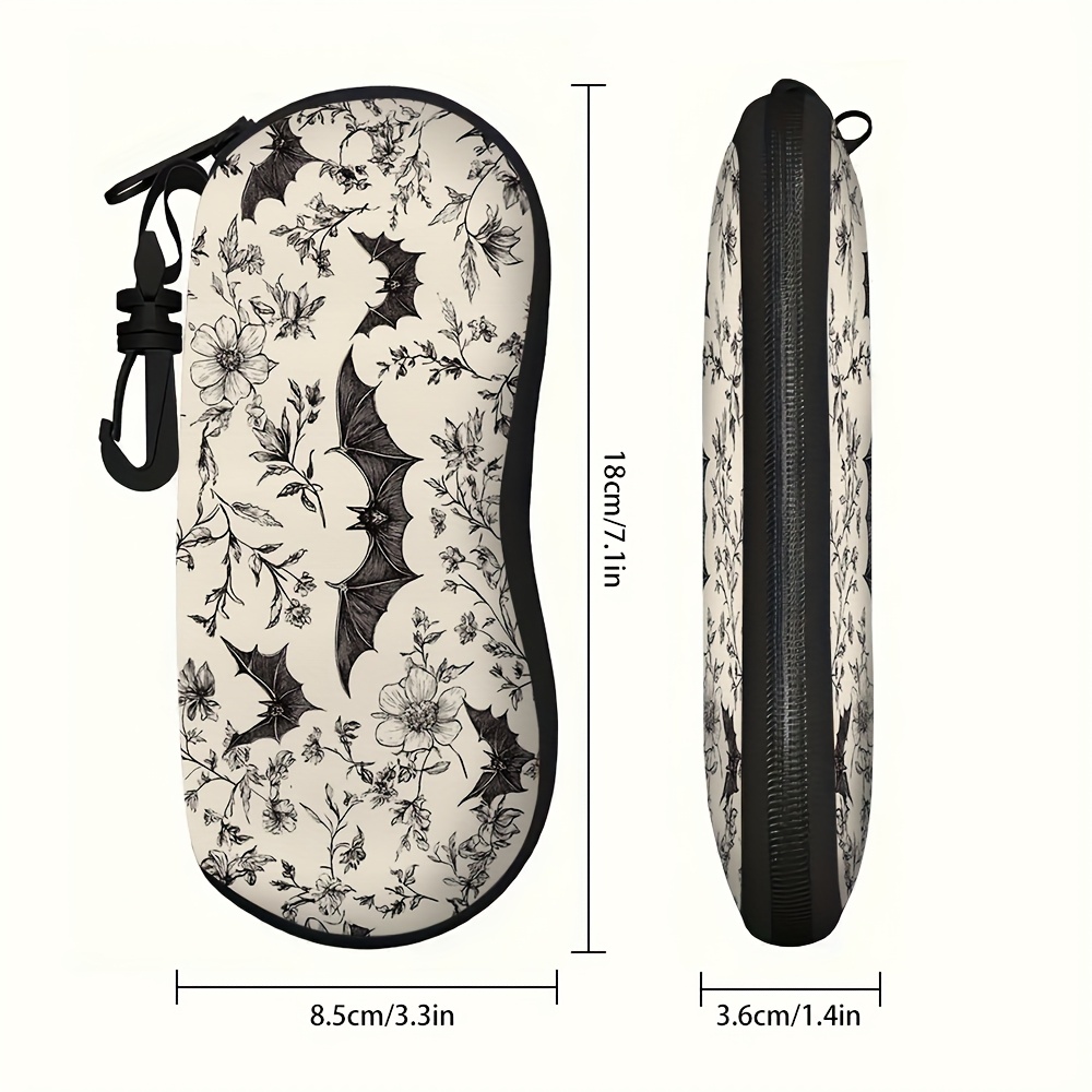 TEMU 1pc, Bat And Flower Glasses Case, 100% Polyester, Perfect For Suitable For All Glasses, Travel And , Art Gifts For , Durable, Compact, Stylish