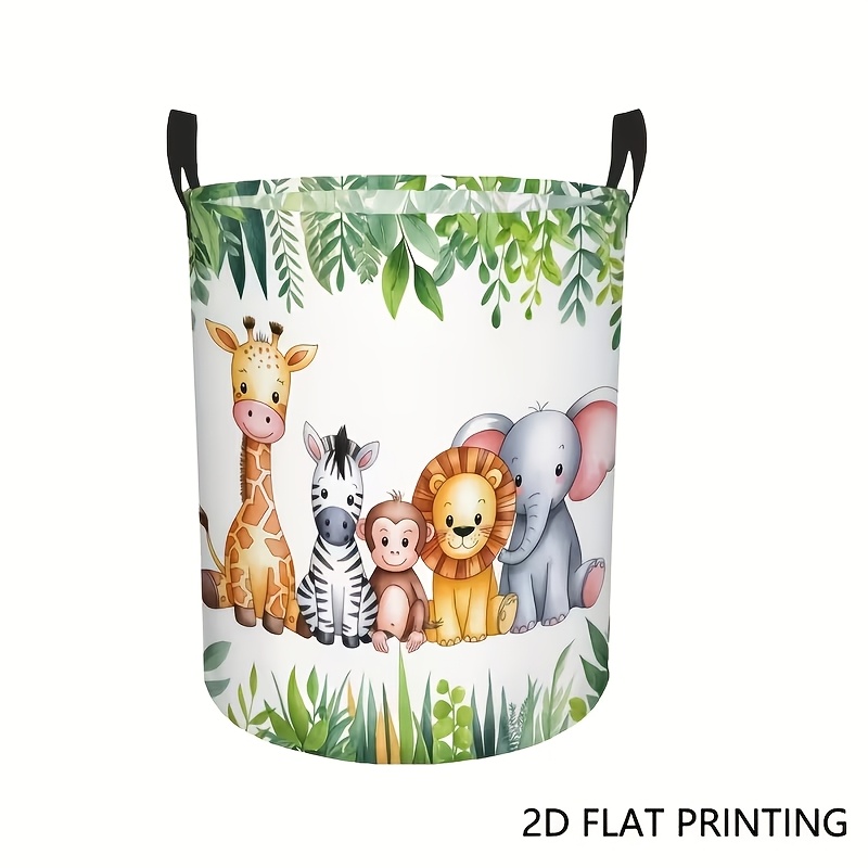 TEMU 1pc Forest-themed Round Clothes Hamper Basket With Sturdy Handle - Large Capacity Foldable Storage Suitable For, Room, Laundry, Watercolor