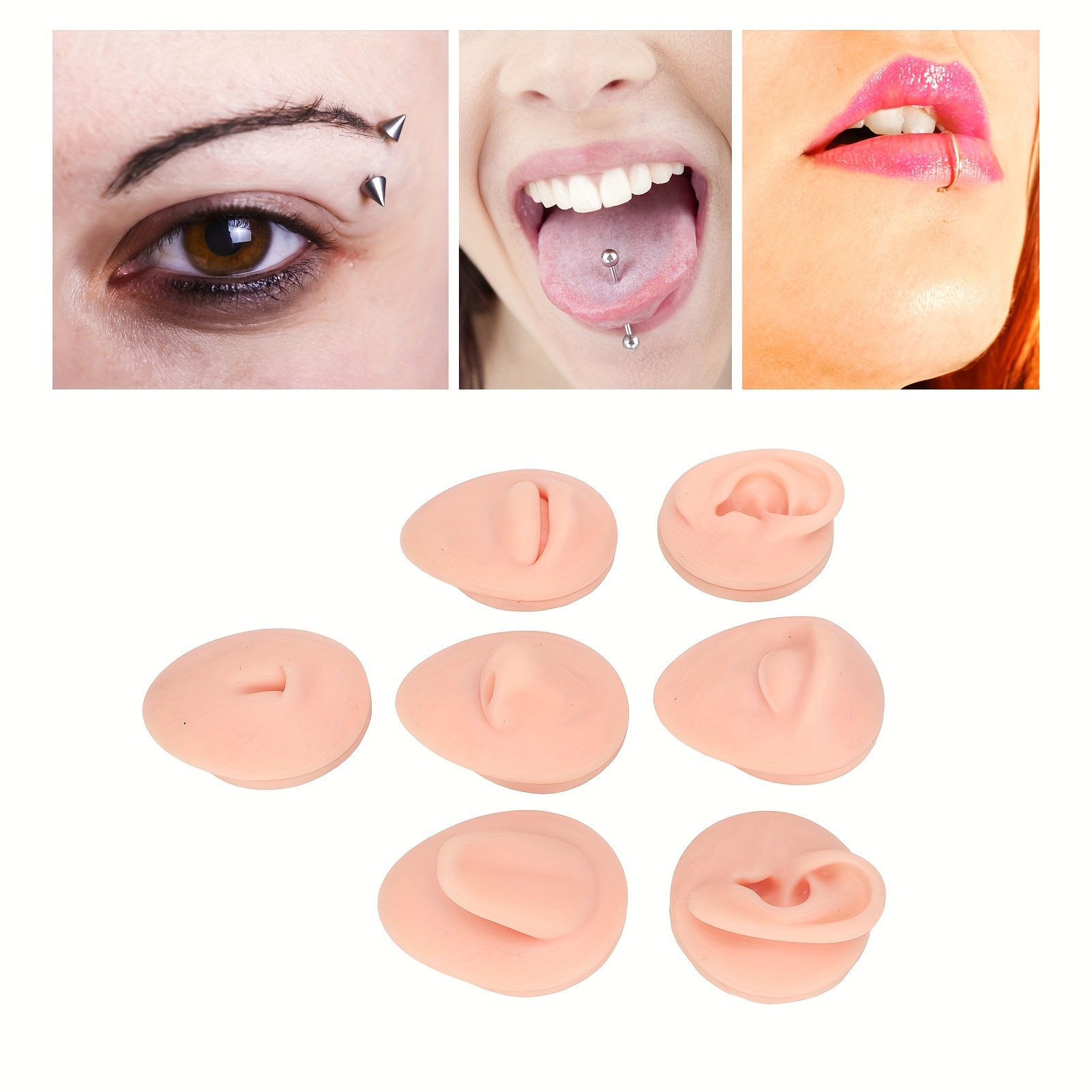 

Reusable, Body Piercing Practice Model, Simulation Silicone Ear Eye Nose Mouth Tongue And Belly Button Model Set, Ideal For Novice And Piercing Practitioners To Practice