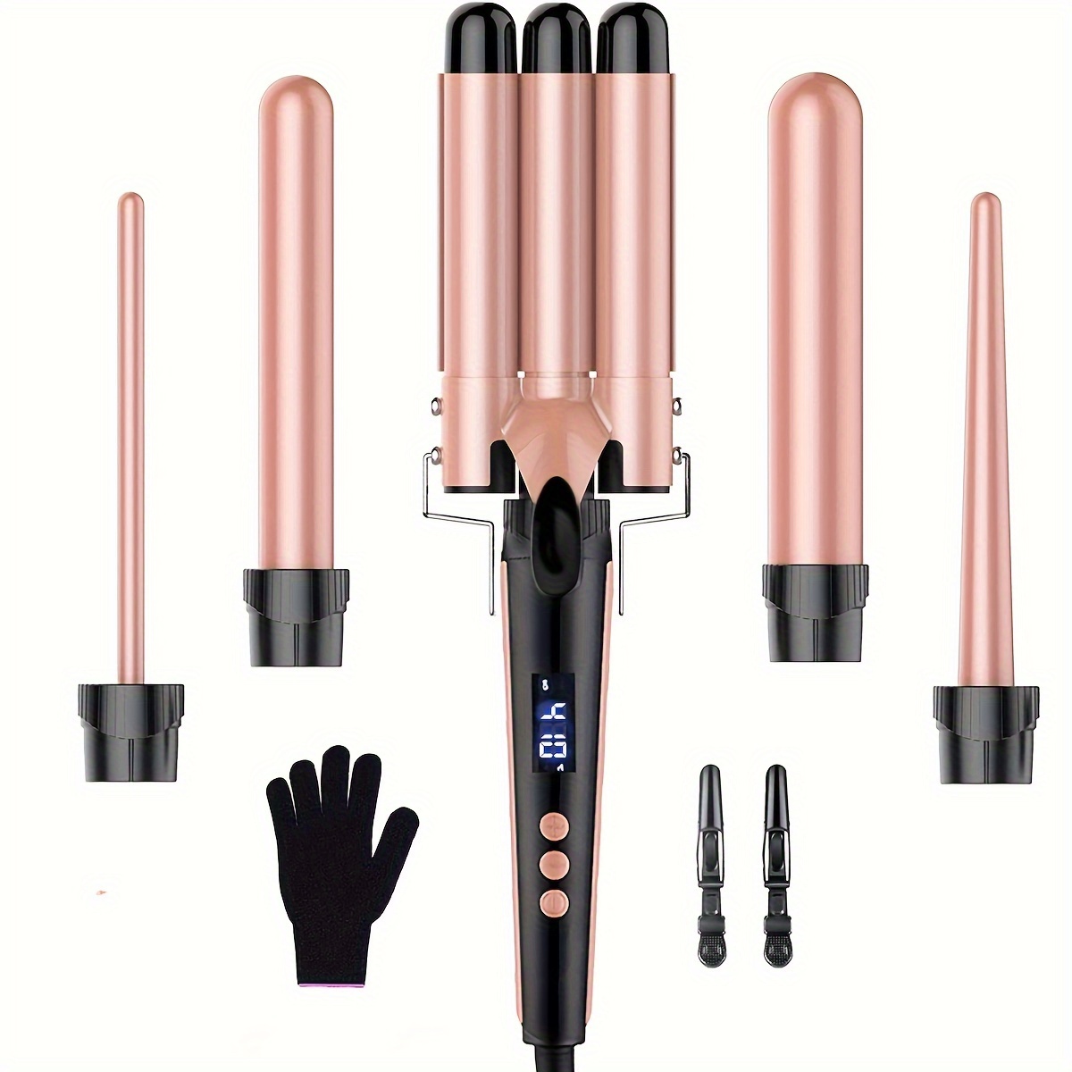 

Waver Curling Iron Wand, 5 In 1 Curling Wand Set With 3 Barrel Hair Crimper For Women, With Led Display, Fast Heating Hair Wand Curler In All Hair Type Adjustable Comfort