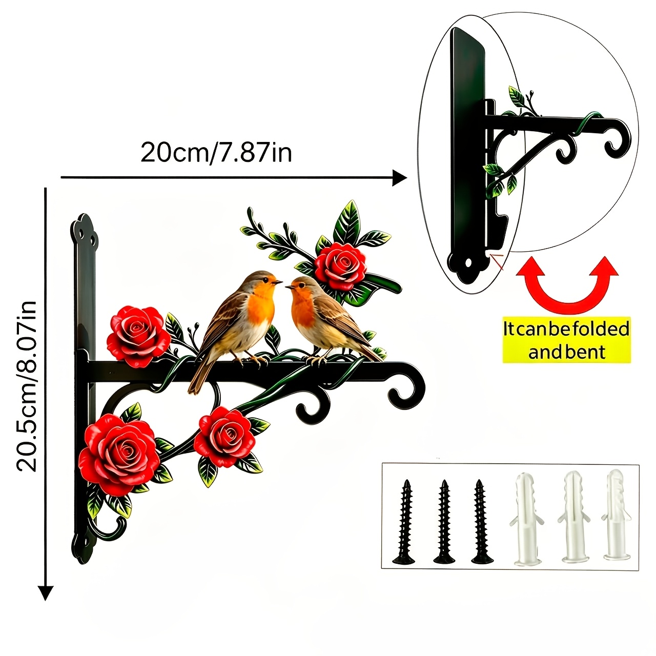 TEMU Wrought Iron Outdoor Hanging Bracket With Wreath Theme Design, Bright Colors, Double-sided Painted, With Screws, Beautiful And Practical,