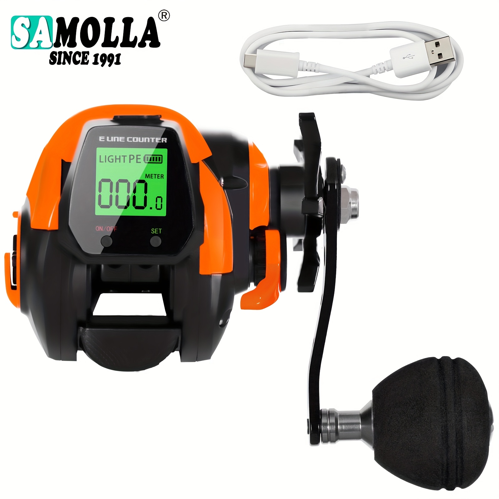TEMU SAMOLLA 대형 스크린 디지털 디스플레이 스풀 USB 충전식 실시간 라인 길이 7.2:1 기어비 10kg 해수 방지 낚시 경보 깊이 메모리 기능 야간 비전 배경 조명
