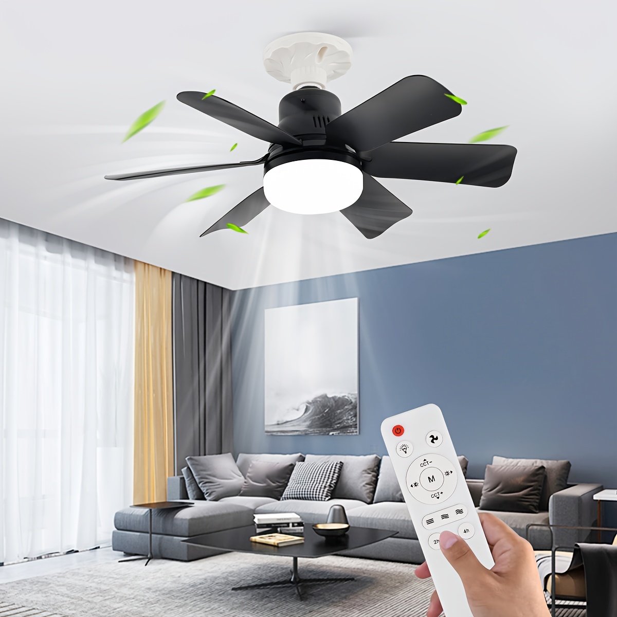 

Fan Light With Remote Control, 6-blade, Flush Mount, Led, E26/e27, Adjustable 3-mode Lighting, With Non-waterproof, Hardwired, 85v-265v For Bedroom, Kitchen, Living Room, Office